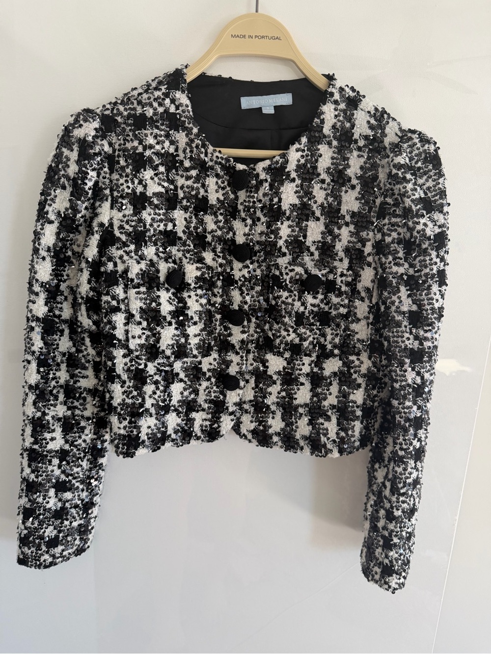 ANTONIO MELANI Black & White Tweed Cropped Blazer
